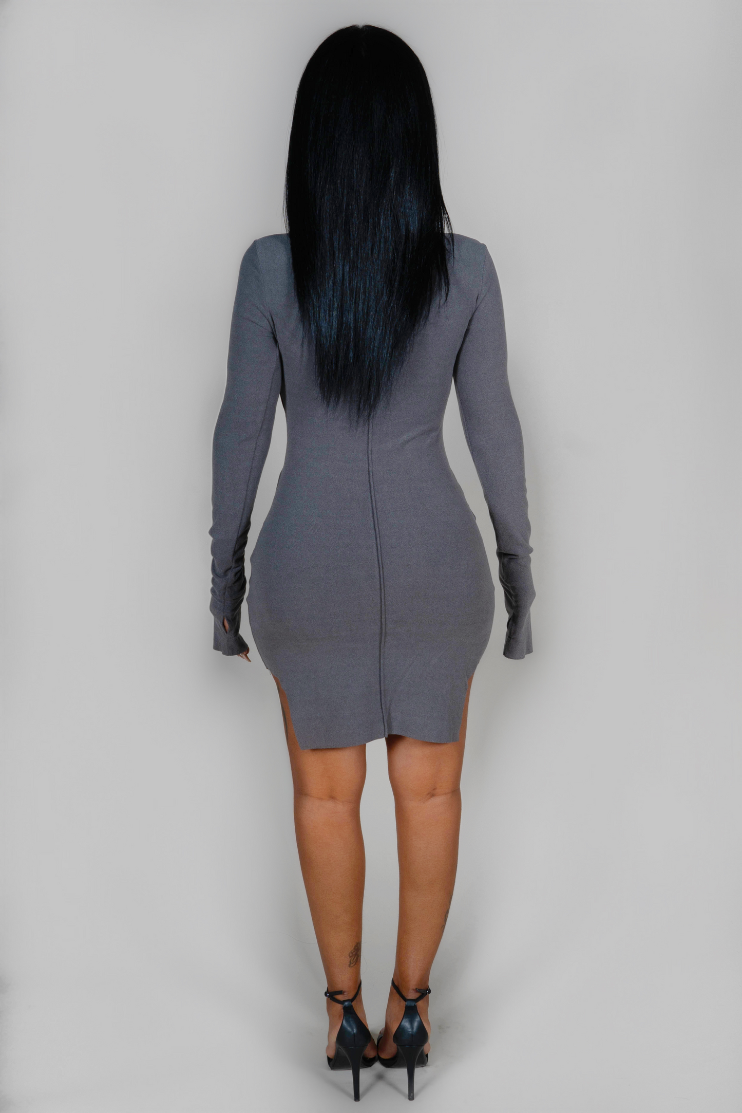 CHARCOAL TURTLE NECK STITCH DRESS