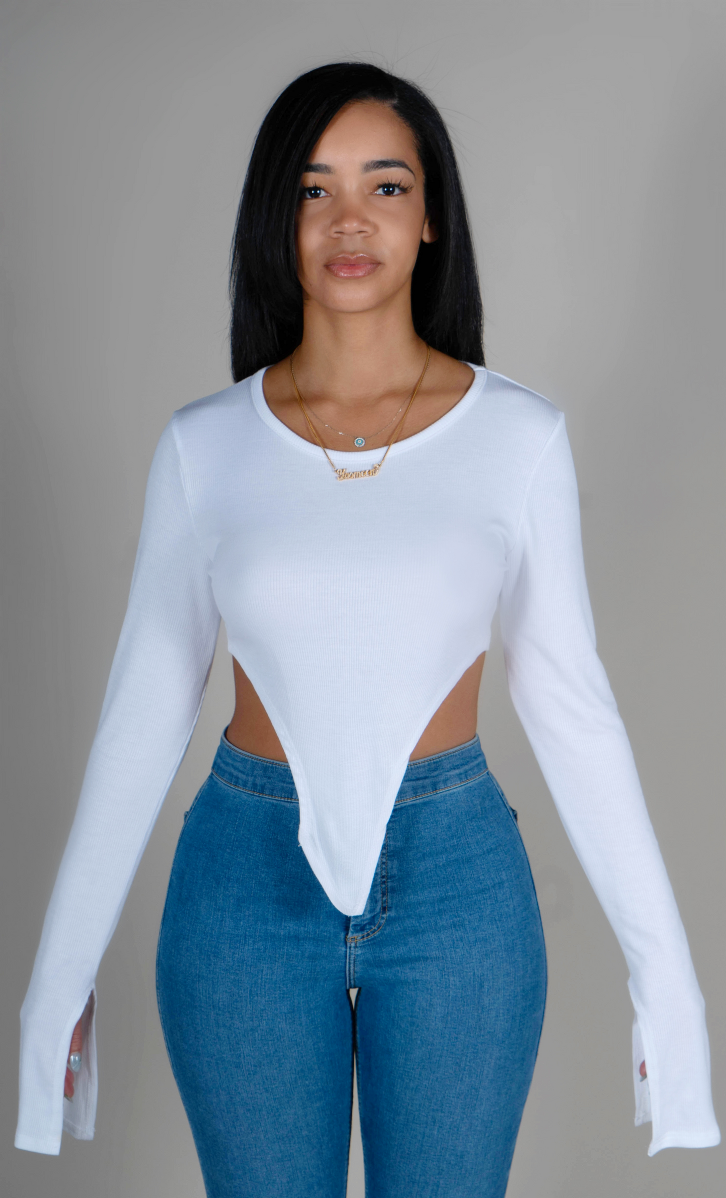 IVORY LONG SLEEVE CUT OUT TOP
