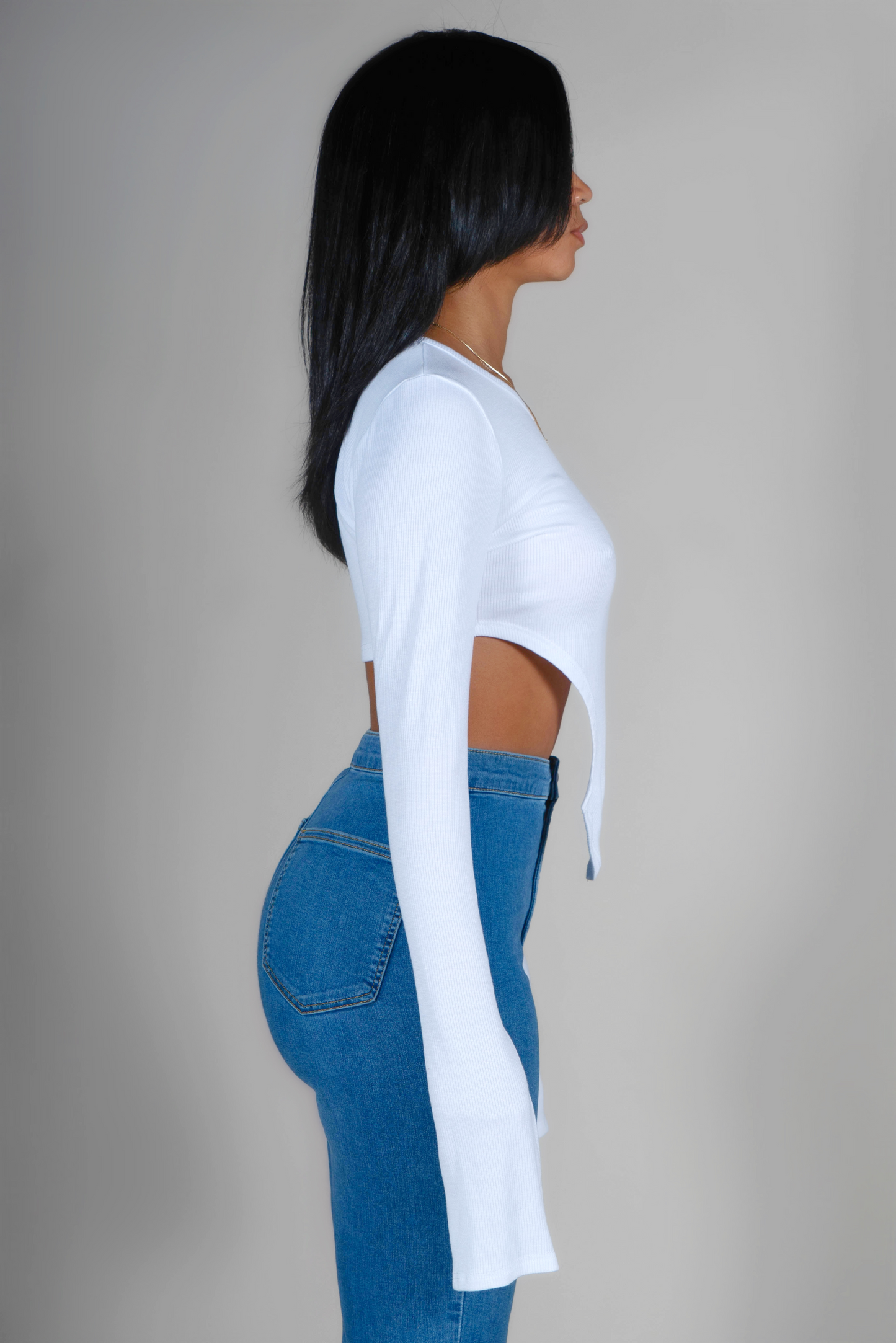 IVORY LONG SLEEVE CUT OUT TOP