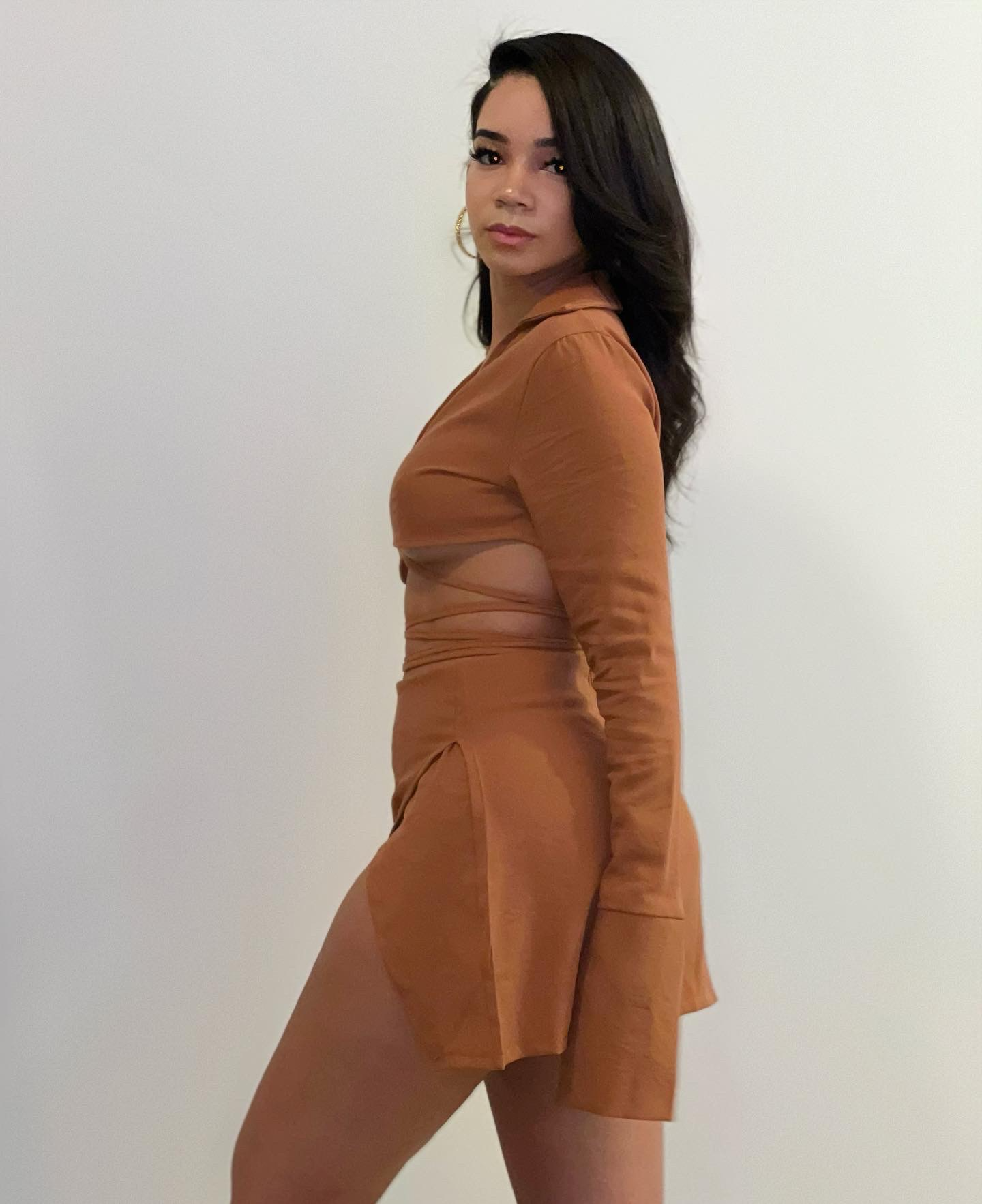 BROWN LONG SLEEVE TOP & SKIRT SET