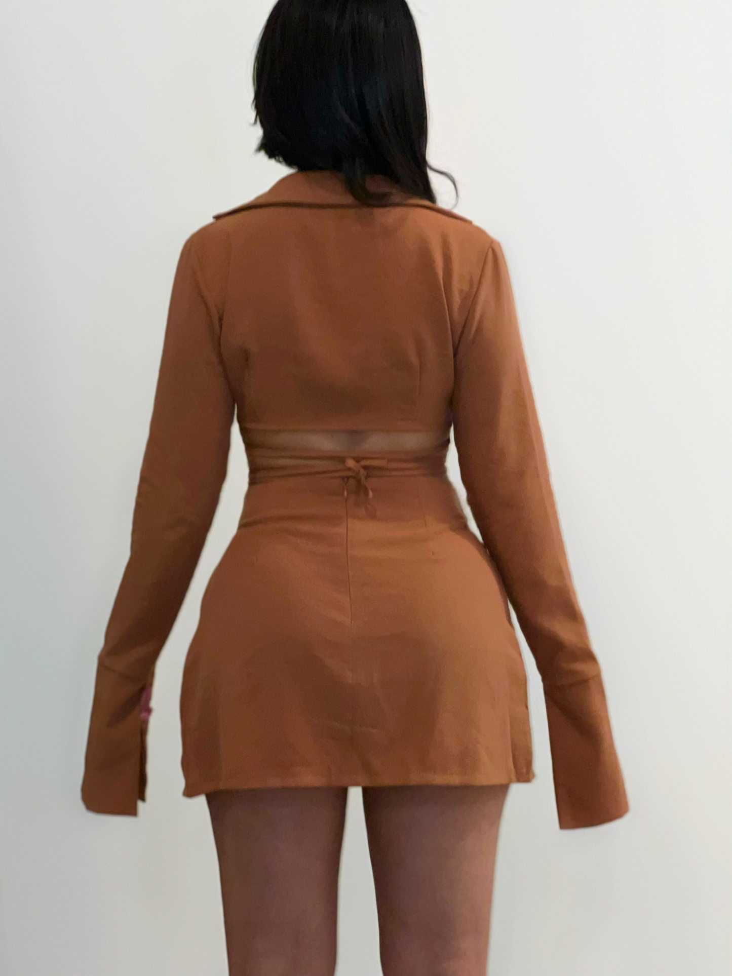 BROWN LONG SLEEVE TOP & SKIRT SET