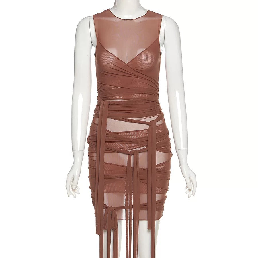BROWN WRAP ME UP DRESS