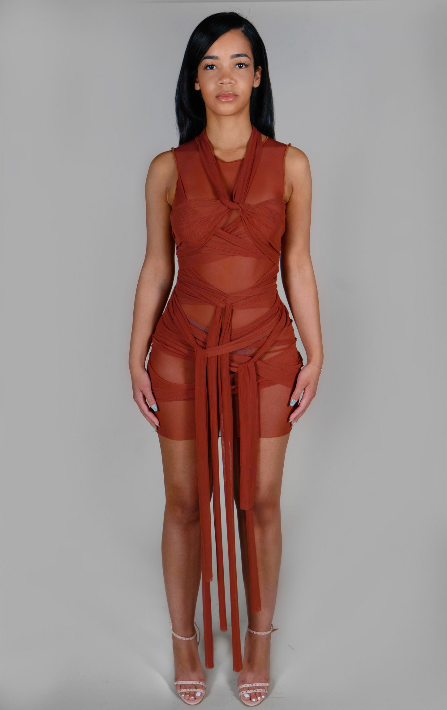 BROWN WRAP ME UP DRESS