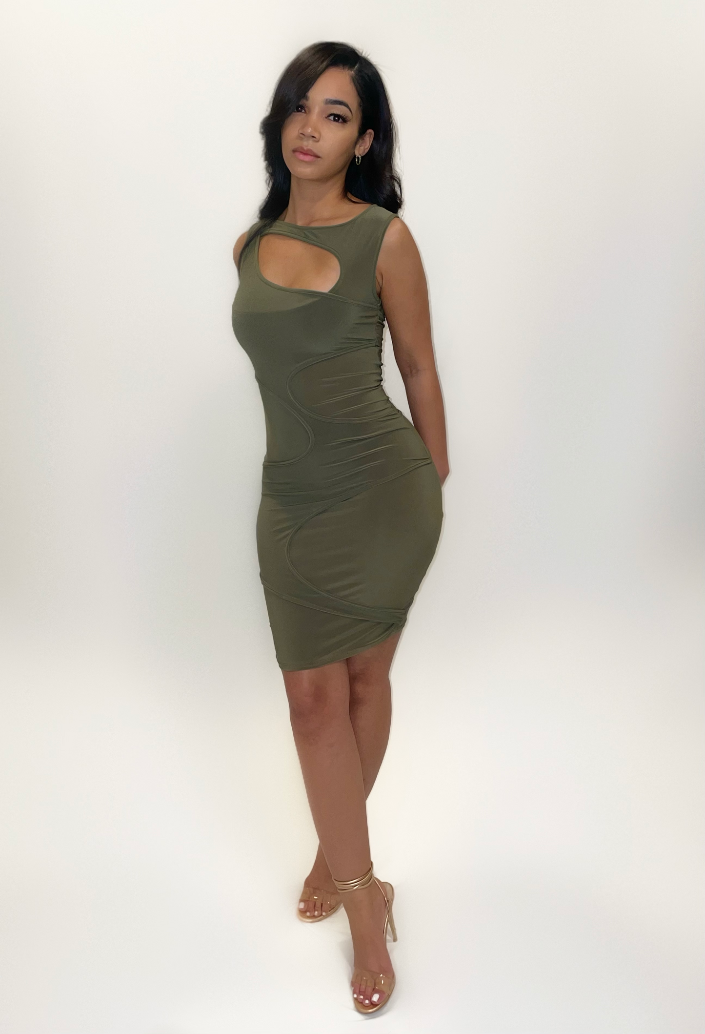 OLIVE MULTI CUT OUT DRESS