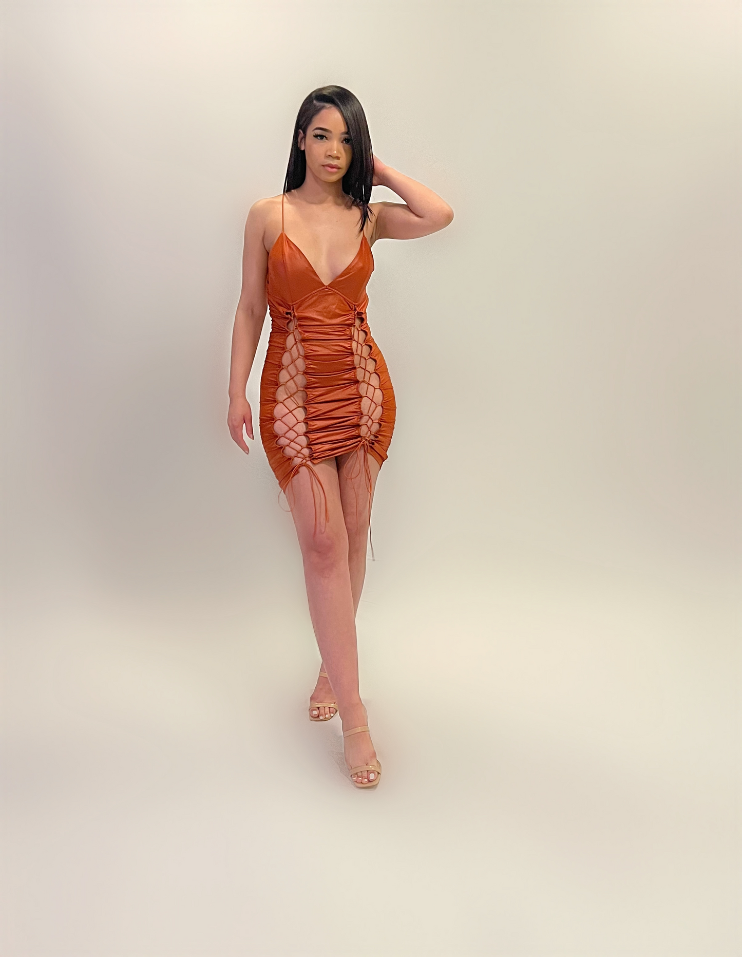 RUST FAUX LEATHER DRESS