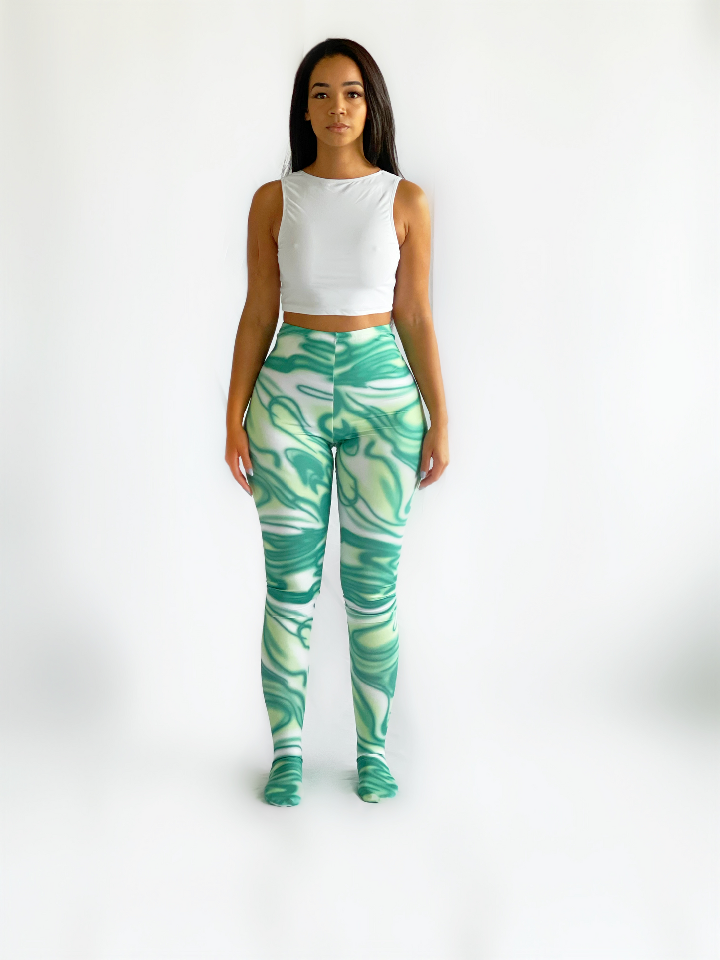 SWIRLY GREEN LEGGINGS