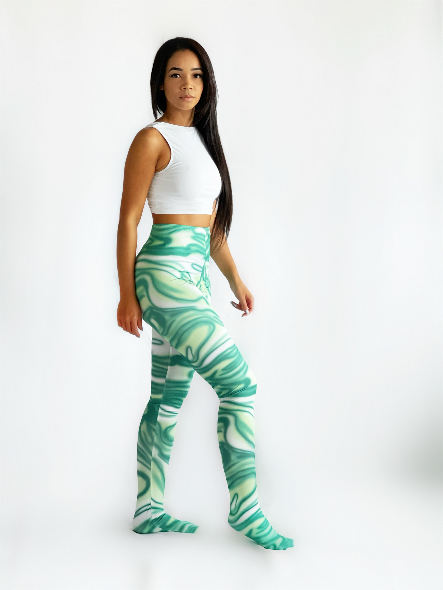 SWIRLY GREEN LEGGINGS