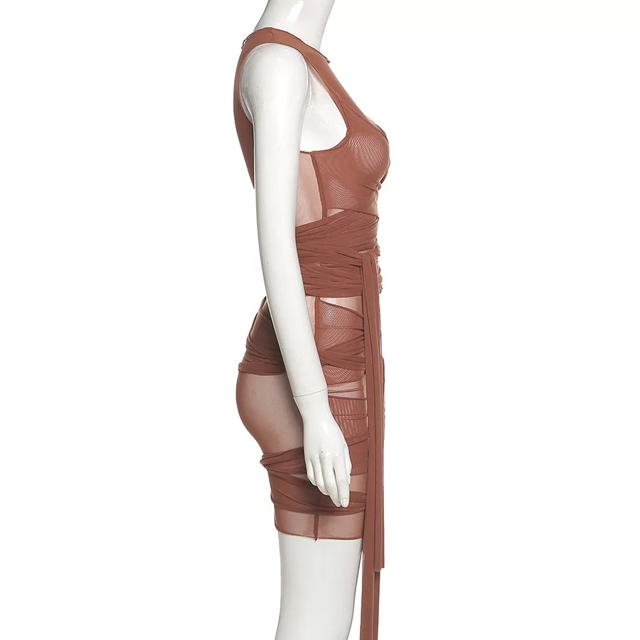 BROWN WRAP ME UP DRESS