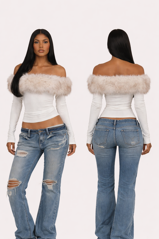 Joskaa Faux Fur Collar Crop Top