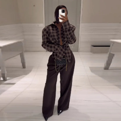 Chique sexy xadrez camisa de manga comprida designers lisonjeiro elegante casual feminino outono topos na moda feminina streetwear