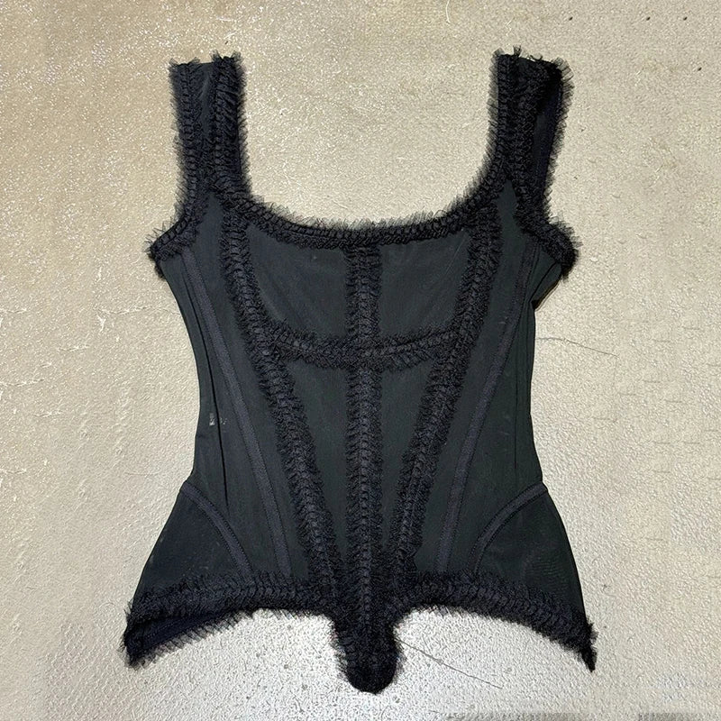 KUCLUT 2026 Summer New Fashion Lace Square-Neck Camisole For Women Slim Fit Outwear Backless Sleeveless Top Female 1A3804