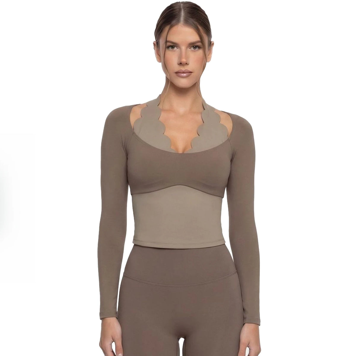 Gym Clothes Woman Color-blocking Lace Yoga Top Slim Fit Breathable Long Sleeve Sportswear Fitness Leggings Workout Athletic Wear