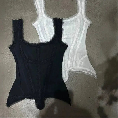 KUCLUT 2026 Summer New Fashion Lace Square-Neck Camisole For Women Slim Fit Outwear Backless Sleeveless Top Female 1A3804