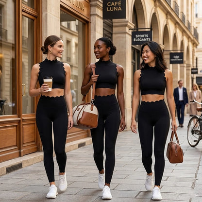 Women High Waist Compression Leggings Backless Sleeveless Top Set Skin Friendly Quick Dry for Yoga Pilates Running Training