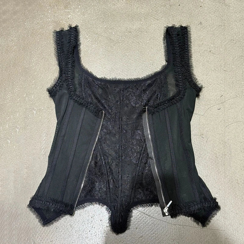 KUCLUT 2026 Summer New Fashion Lace Square-Neck Camisole For Women Slim Fit Outwear Backless Sleeveless Top Female 1A3804