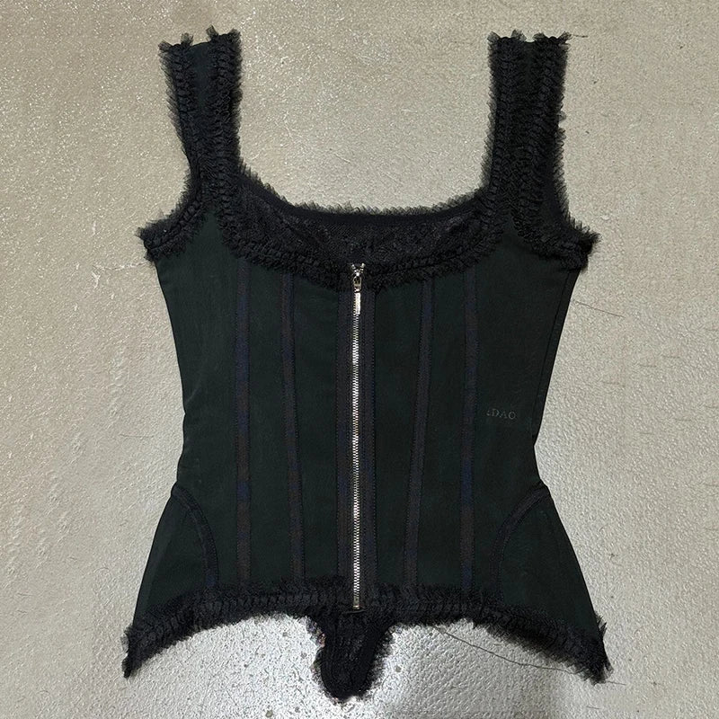 KUCLUT 2026 Summer New Fashion Lace Square-Neck Camisole For Women Slim Fit Outwear Backless Sleeveless Top Female 1A3804