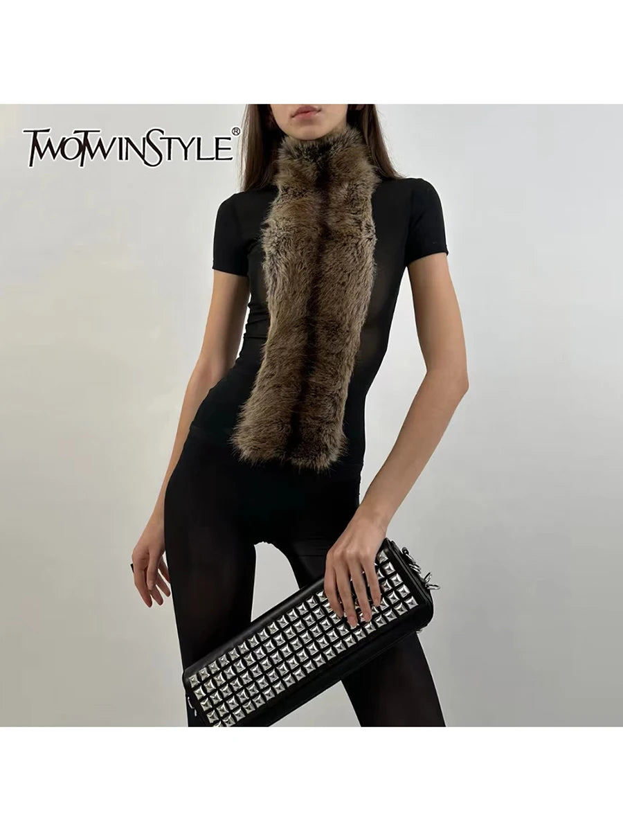 TWOTWINSTYLE Fashionable Sheer Playsuit for Women Stand Collar Short Sleeve Slimming Play Palysuits Female Autumn Clothing New