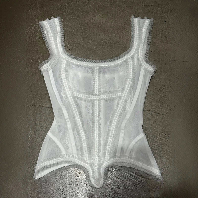 KUCLUT 2026 Summer New Fashion Lace Square-Neck Camisole For Women Slim Fit Outwear Backless Sleeveless Top Female 1A3804