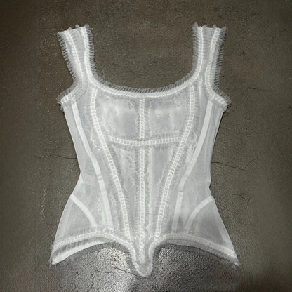 KUCLUT 2026 Summer New Fashion Lace Square-Neck Camisole For Women Slim Fit Outwear Backless Sleeveless Top Female 1A3804