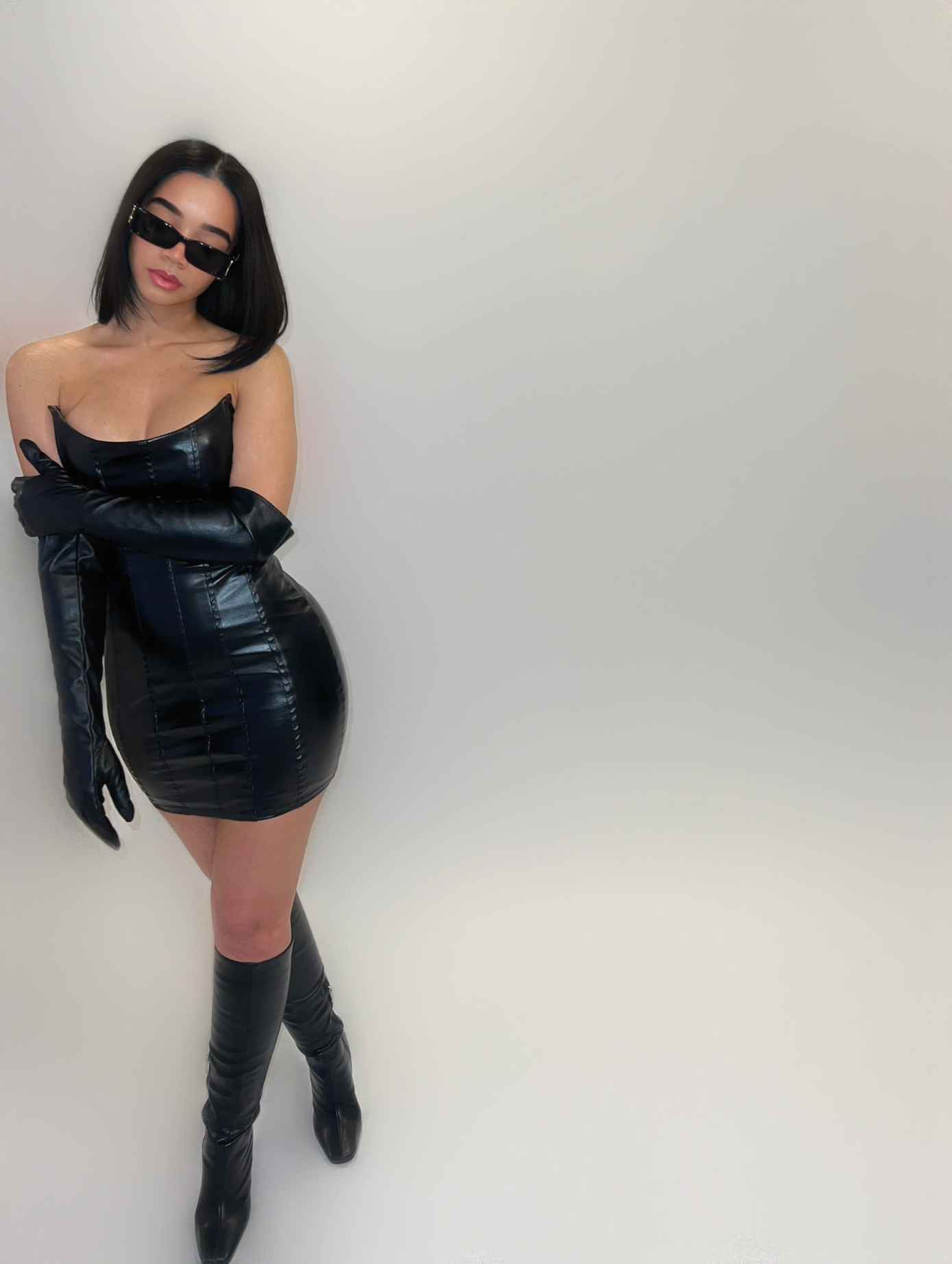BLACK LEATHER CORSET DRESS