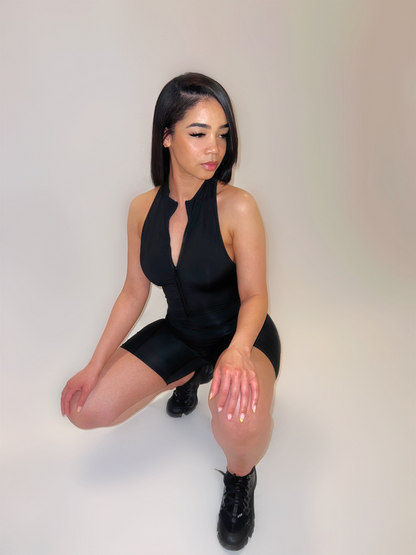 BLACK ACTIVE SHORTS JUMPSUIT