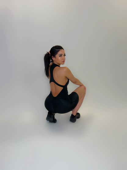BLACK ACTIVE SHORTS JUMPSUIT