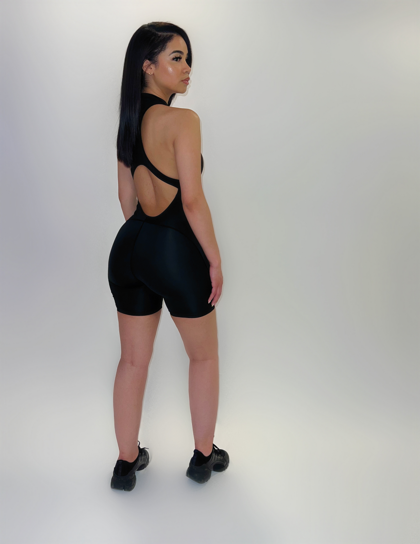 BLACK ACTIVE SHORTS JUMPSUIT