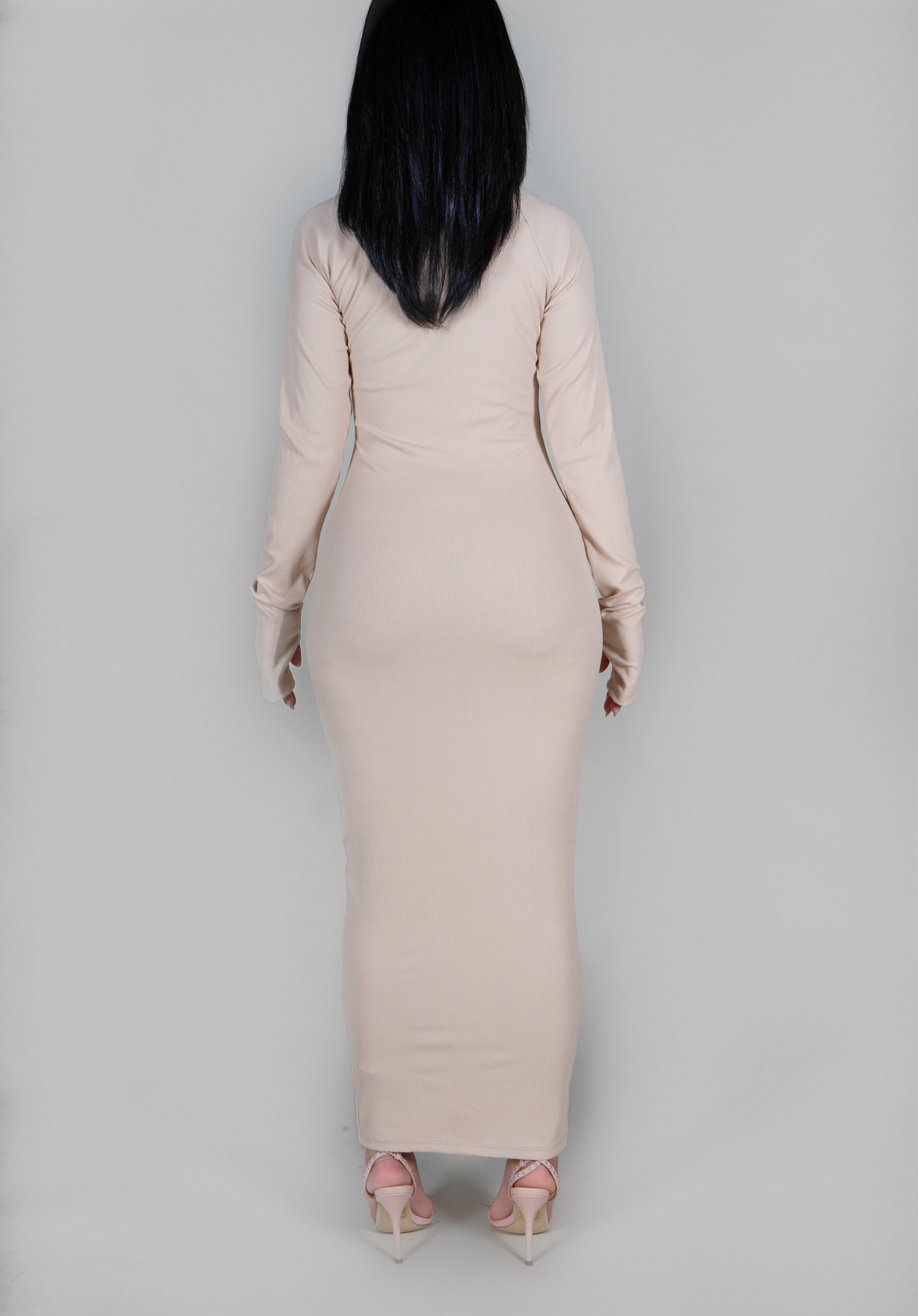 NUDE TURTLENECK MAXI DRESS