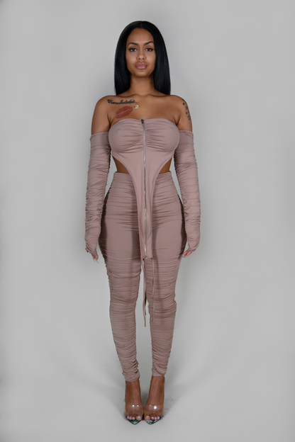MOCHA TWO PIECE OFF THE SHOULDER SET