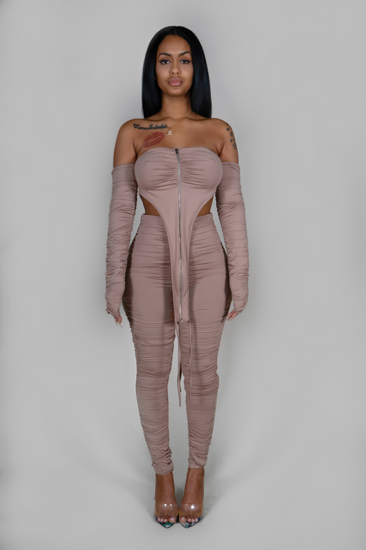 MOCHA TWO PIECE OFF THE SHOULDER SET