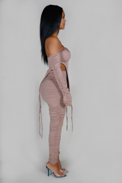 MOCHA TWO PIECE OFF THE SHOULDER SET