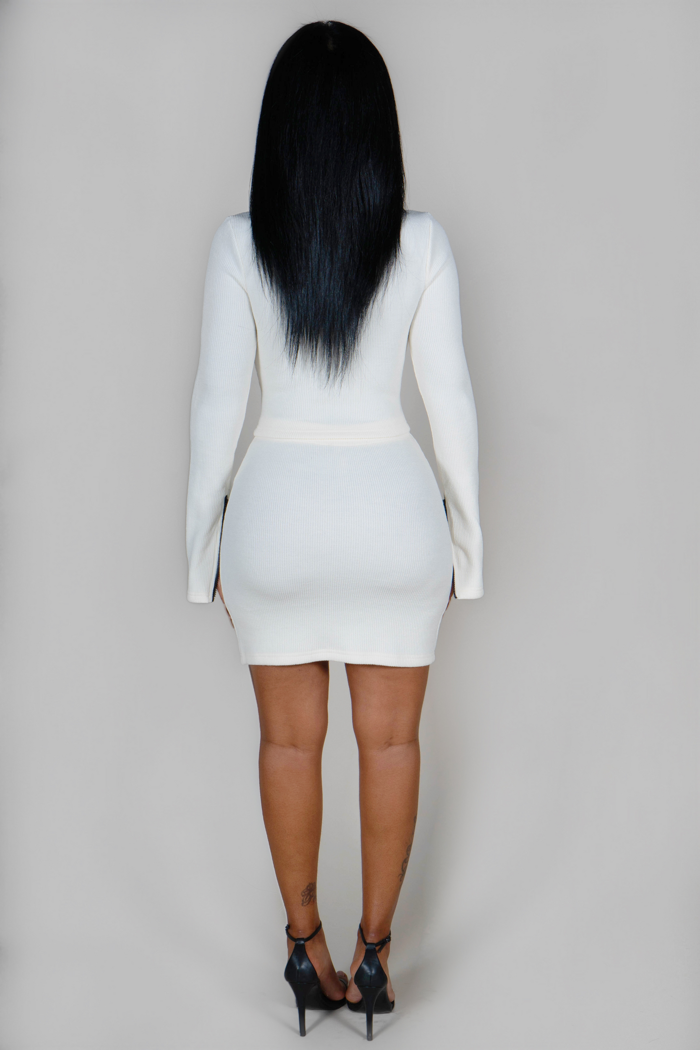 CREAM 2 WAY ZIPPER TOP AND SKIRT SET