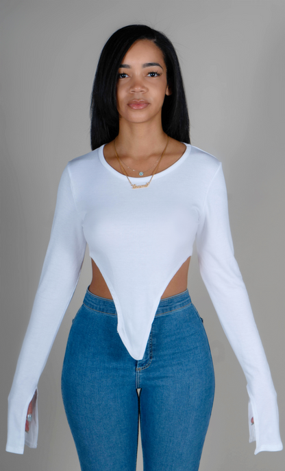 IVORY LONG SLEEVE CUT OUT TOP