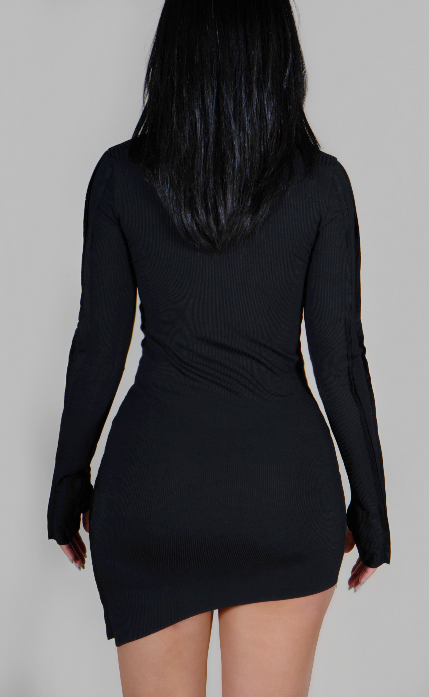 BLACK MINI STITCH DRESS