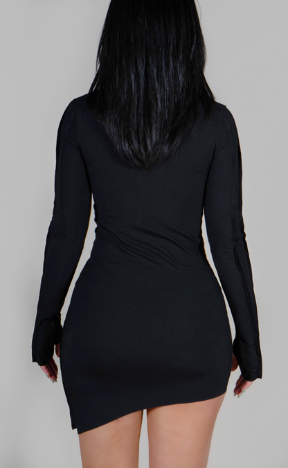 BLACK MINI STITCH DRESS
