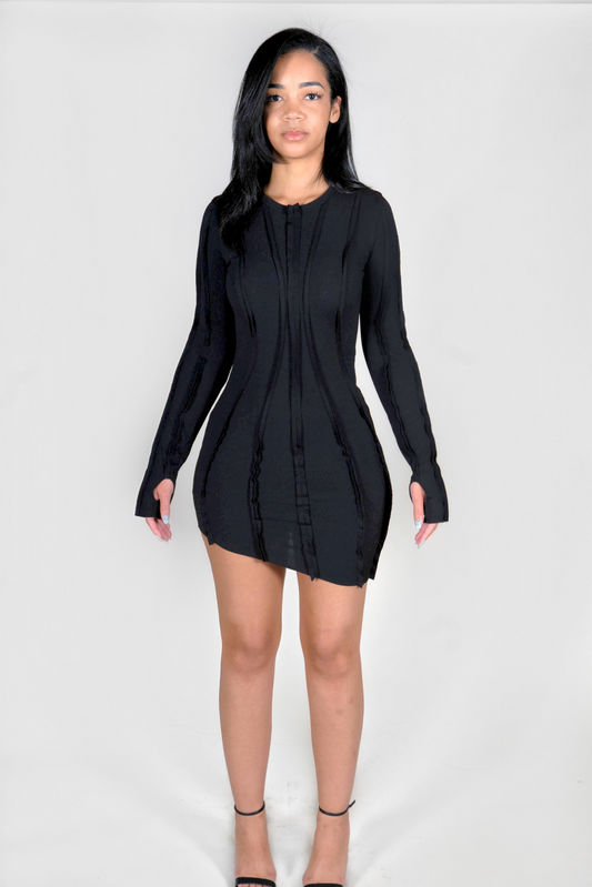 BLACK MINI STITCH DRESS