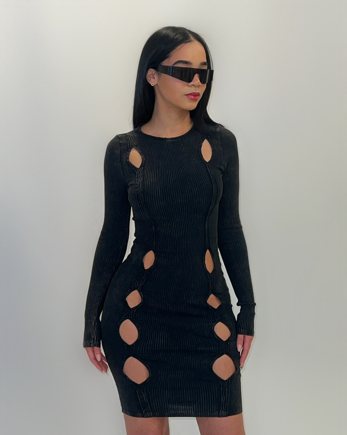 BLACK WASHED CUT OUT DRESS