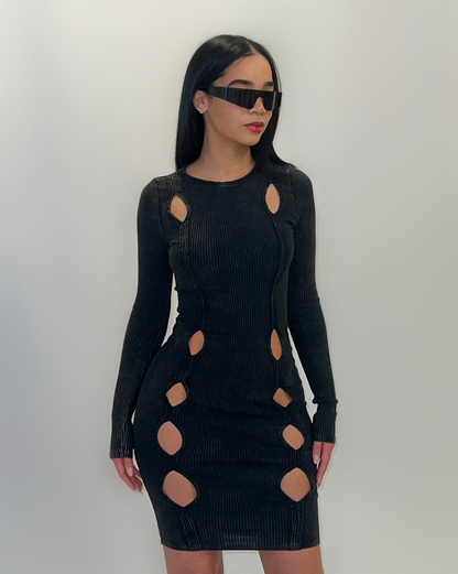 BLACK WASHED CUT OUT DRESS