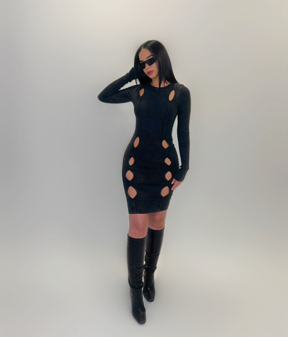 BLACK WASHED CUT OUT DRESS