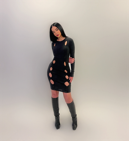 BLACK WASHED CUT OUT DRESS