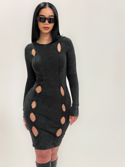 BLACK WASHED CUT OUT DRESS