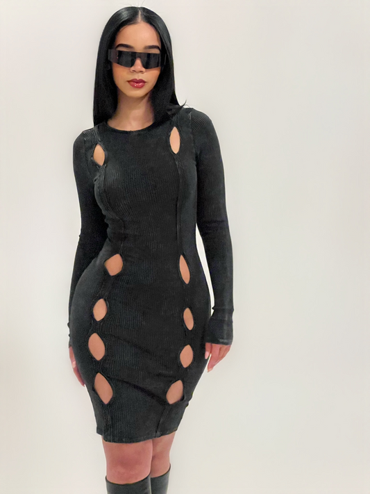 BLACK WASHED CUT OUT DRESS