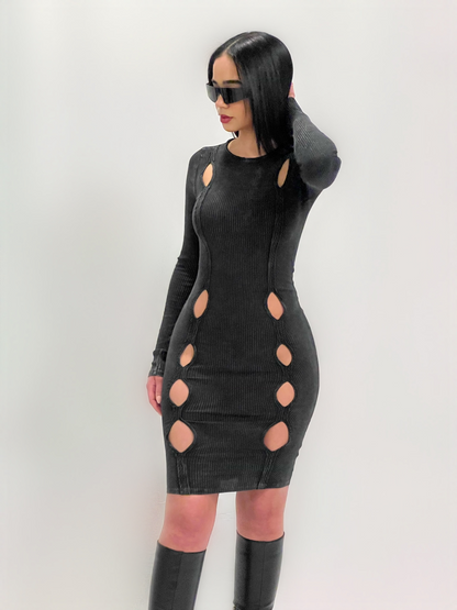 BLACK WASHED CUT OUT DRESS