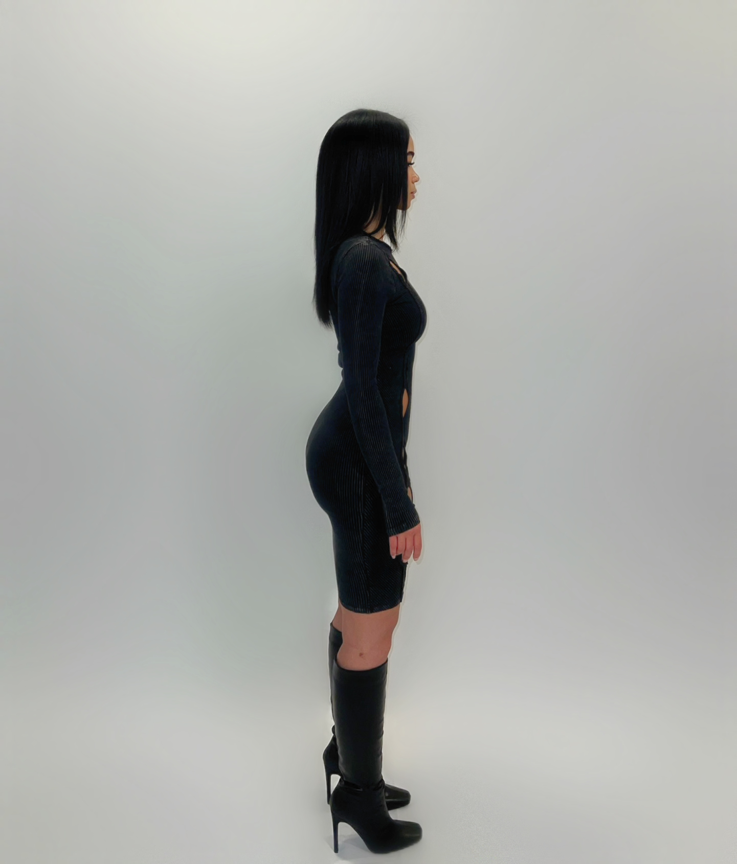 BLACK WASHED CUT OUT DRESS