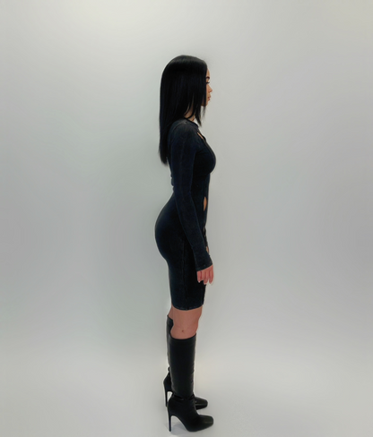 BLACK WASHED CUT OUT DRESS