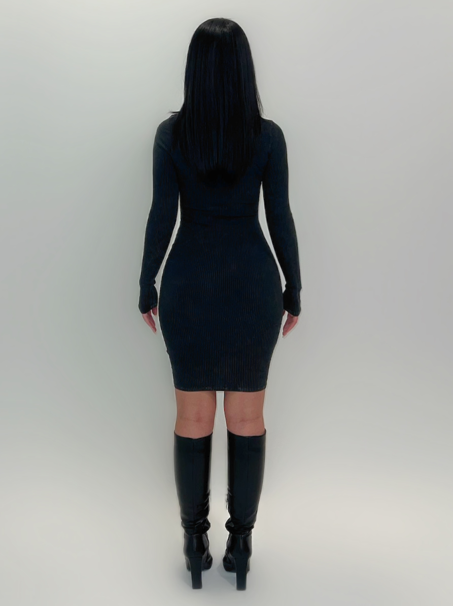 BLACK WASHED CUT OUT DRESS