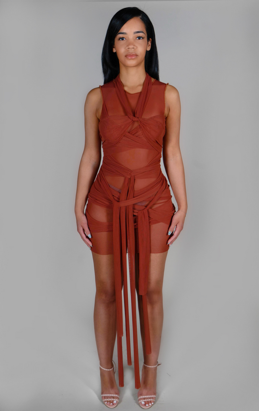 BROWN WRAP ME UP DRESS