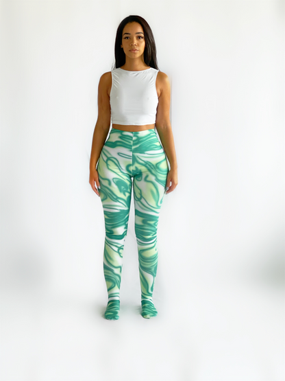 SWIRLY GREEN LEGGINGS