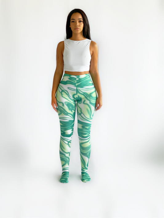 SWIRLY GREEN LEGGINGS